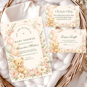 Söt Teddybjörn Blommig Bebis-babyshower Pappersservett