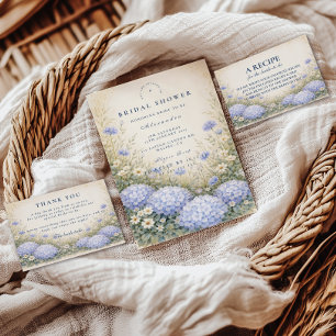 Elegant blå hortensia bröllopsdusch tack kort