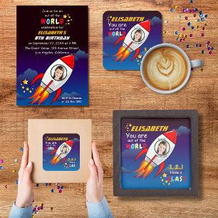 Cute Rymden Rocket Frakt Blast från födelsedag Underlägg Papper Kvadrat