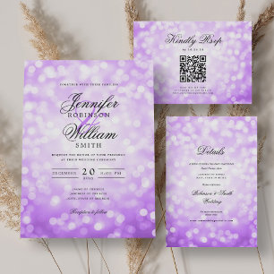 Elegant Script Bröllop Lila Bokeh Ljus Meny