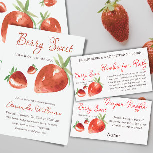 Vattenfärgad jordgubbsbär Berry Sweet Baby Shower Runt Klistermärke
