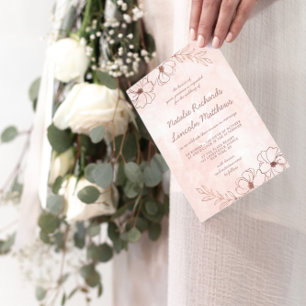  Rosa & Ro guldfetter Blommigt Rustic Bröllop Inbjudningar