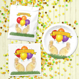 Ducklings Colorful Balloons Children's Birthday Inbjudan Vykort