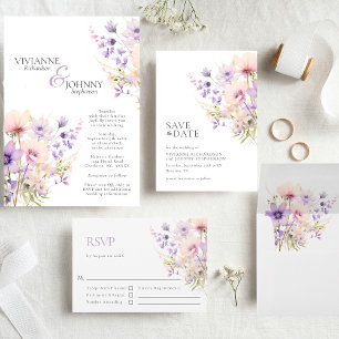 Elegant Wildblommor Lavender Violet Bröllop OSA Kort