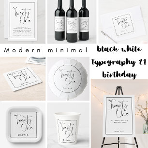 Modern svartvit typografi 21 fotofödelsedag runt klistermärke