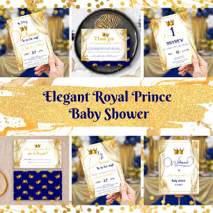 Guld Krona Royal Blue Prince Boy Baby Shower Inbjudningar