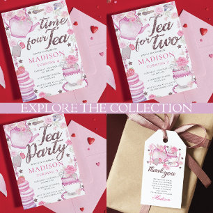 Watercolor Tea Party 2:a födelsedagen Glitter Inbjudningar