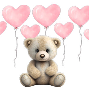 Realistisk Nalle Rosa Balloon Girl Baby Shower Inbjudningar