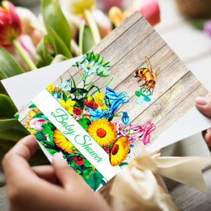 Baby Shower Gult Blommigt honey Bee Cute Inbjudningar
