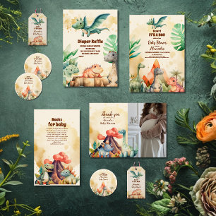 Vattenfärg Cute Dinosaur Diapper Raffle Tilläggskort