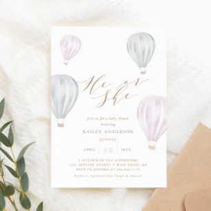 Han eller hon Gender Reveal Luft Ballon Baby Showe Inbjudningar