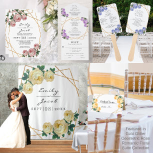 Guld Glitter Geo Blue Blommigt Bröllop, par inbygg Placeringskort