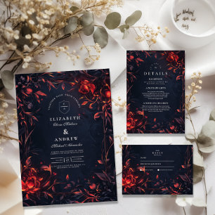 Vapensköld Monogram Art nouveau Blommigt Bröllop Inbjudningar