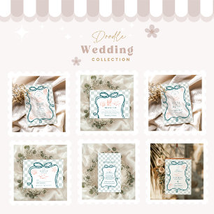 Hand-Drawn Coastal Bröllop Tack Kort