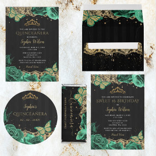 Grönt Ro Black Guld Snöre Quinceañera Guestbook Anteckningsbok