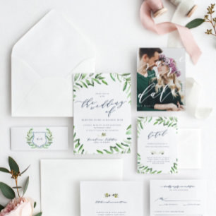 Olive Gren Boho Garden bröllopsinbjudan Inbjudningar