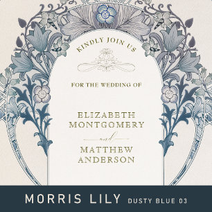 Inbjudan till vintage bröllop Dusty Blue W Morris