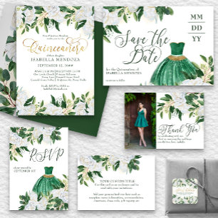 Emerald Greenery White Peony Quinceanera Princess Spara Datumet