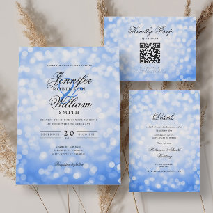 Elegant bröllop QR OSA Bokeh Ljus flottan Blue Kort