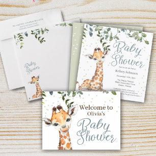 Rosa Giraffe Safari Baby Shower-inbjudan Inbjudningar