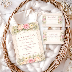 Rodnande Ranunculus Och Ros Trädgård Baby Shower Inbjudningar