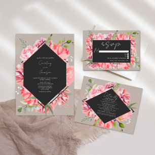 Bröllbjudan till Geometric Botanical Rosa Blommigt Inbjudningar