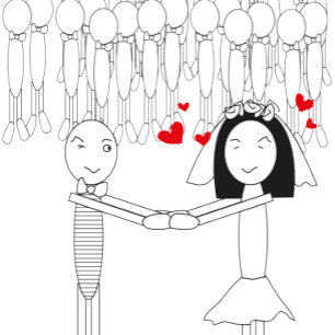 tecknad av groombrud med röda hjärtinbjudningar inbjudningar