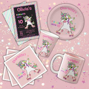 Dabbing Unicorn Roller Skating Födelsedagsfest Inv Inbjudningar