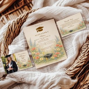 Elegant blomsterfirande för examensfirande tack kort