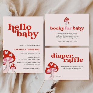 Tacken Mushroom Baby Shower   Orange & brun Inbjudan
