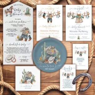 Cute Little Cowboy Western Watercolor Baby Shower
