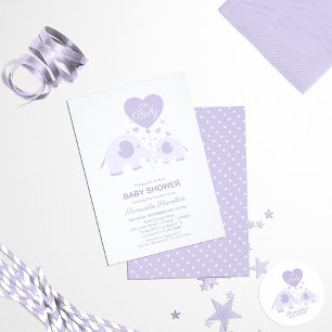 Lavendel Söt Elefant Baby Shower Tacksamhetskort Inbjudningar