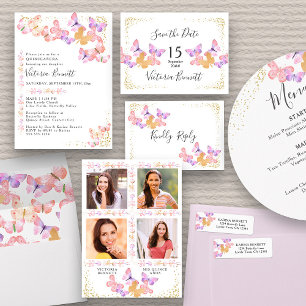 Butterfly Himlar Coral Rosa Guld Confetti OSA kort