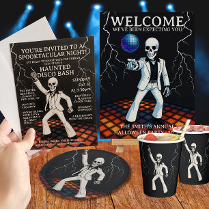 Skeleton Hauned Disco Bash Halloween fest Inbjudningar