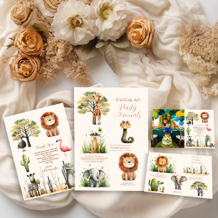 Foto som anropar alla Party-djur Safari Birthday Tack Kort