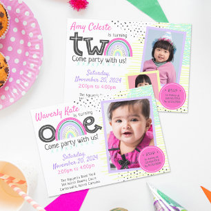 Rainbow Baby 1:a födelsedagen Kawaii Doodles Photo Inbjudningar