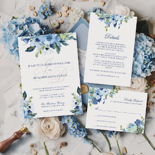 Elegant Blommigt Dusty Blue Christian Bröllop Inbjudningar