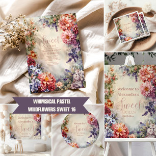 Whimiscal Pastel Wildblommor Sweet 16 Inbjudningar