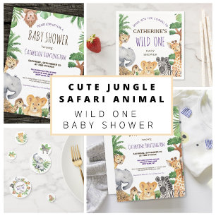Söt Djungelsafari Djur Baby Shower Inbjudan