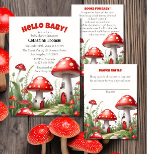 Red Mushroom Fungi Woodland Diaper Raffle Tilläggskort