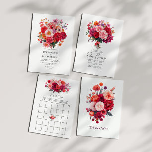 Livlig Fuchsia och Korall Blommig Bröllops QR-kod Inbjudningar