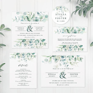 Elegant Grönt Foliage Ampersand Bröllop Inbjudningar