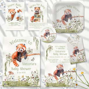 Adsible Baby Red Panda Bear Baby Shower Inbjudningar