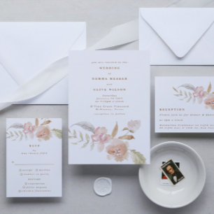Plain Romantic Watercolor Blommigt Bröllop Inbjudningar