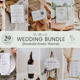 Emerald Grönt Unplugged Ceremony Bröllop Sign. Inbjudningar