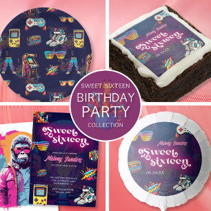 Retro 80's Sweet 16 Födelsedagsfest Fyrkantigt Klistermärke