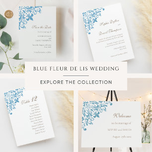 Fransk Blue Fleur de Lis Mönster Bröllop Bordsnummer