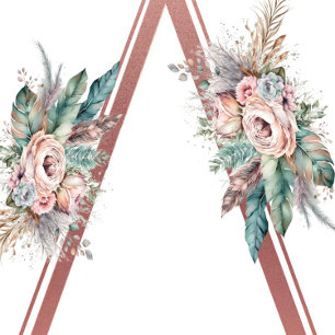 Ro Guld Boho Blommigt Feather Par Shower Inbjudningar