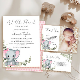 Elephant Girl Baby Shower Bokar för Baby Tilläggskort