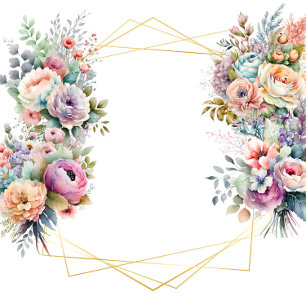 Vår Pastel Blommigt Bouquet Geometric Bröllop Inv Inbjudningar